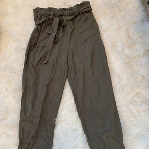 Olive green paper bag pants